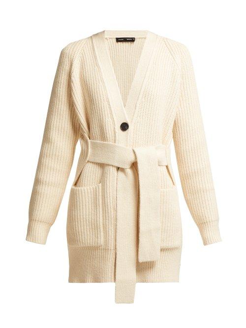 Matchesfashion.com Proenza Schouler - Belted Chunky Knit Cotton Blend Cardigan - Womens - Ivory