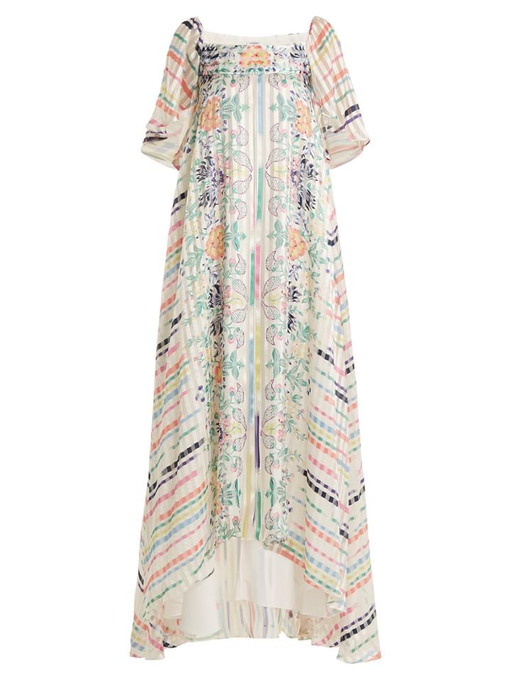 Vilshenko Jasmine Floral And Striped-print Silk Dress