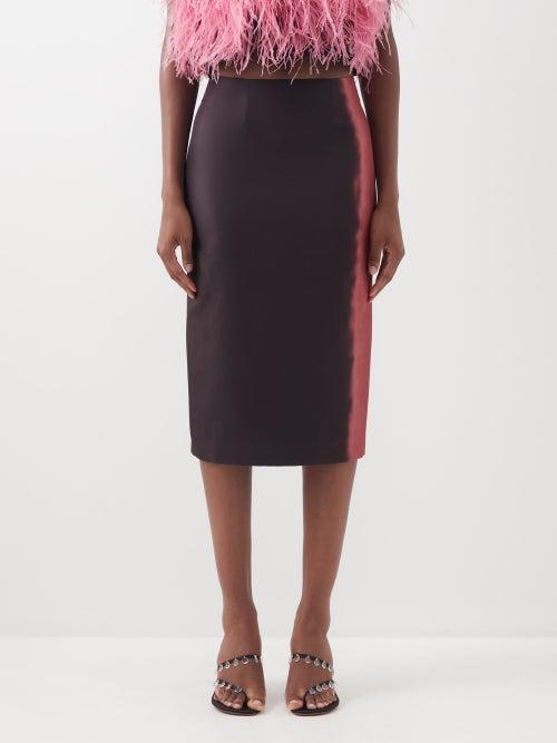 16arlington - Haile Smoke-print Satin Midi Skirt - Womens - Pink Brown