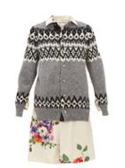 Matchesfashion.com Junya Watanabe - Wool And Floral Print Satin Panelled Cardigan - Womens - Grey Multi