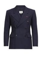 Maison Margiela - Topstitched Double-breasted Twill Blazer - Mens - Navy
