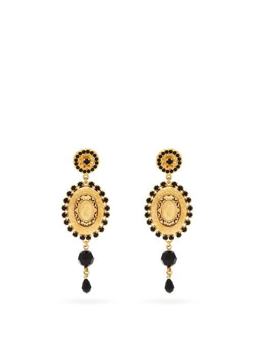 Matchesfashion.com Dolce & Gabbana - Cameo Crystal And Bead Drop Earrings - Womens - Gold