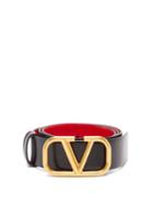 Matchesfashion.com Valentino Garavani - V-logo Leather Belt - Womens - Black