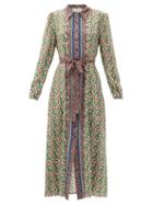 Matchesfashion.com Saloni - Vanessa Larkspur Leaf-print Silk Midi Shirt Dress - Womens - Green Multi