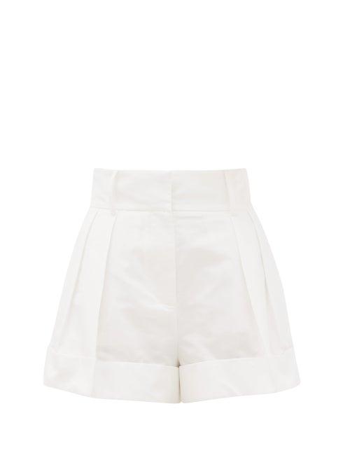 Matchesfashion.com Valentino - High-rise Pleated Cotton-blend Shorts - Womens - White