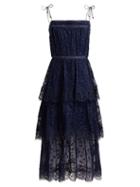 Matchesfashion.com Zimmermann - Castile Tiered Embroidered Silk Chiffon Dress - Womens - Navy
