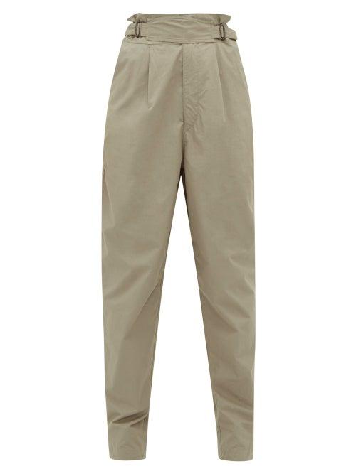 Matchesfashion.com Isabel Marant - Yerris High Rise Cotton Poplin Trousers - Womens - Khaki
