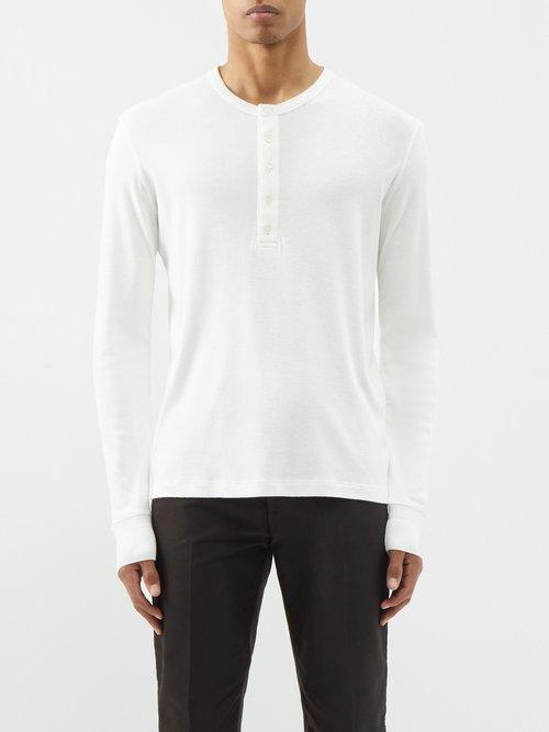 Tom Ford - Brushed-back Cotton-blend Henley Top - Mens - White