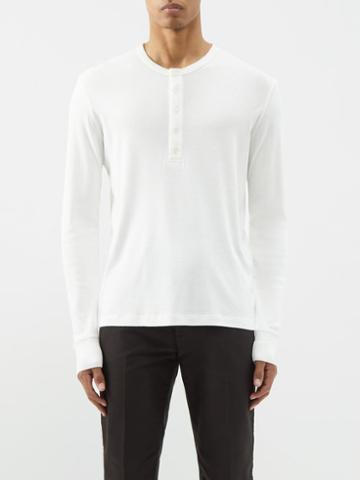 Tom Ford - Brushed-back Cotton-blend Henley Top - Mens - White