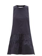 Matchesfashion.com Three Graces London - Briar Cutout-back Cotton-poplin Shift Dress - Womens - Navy