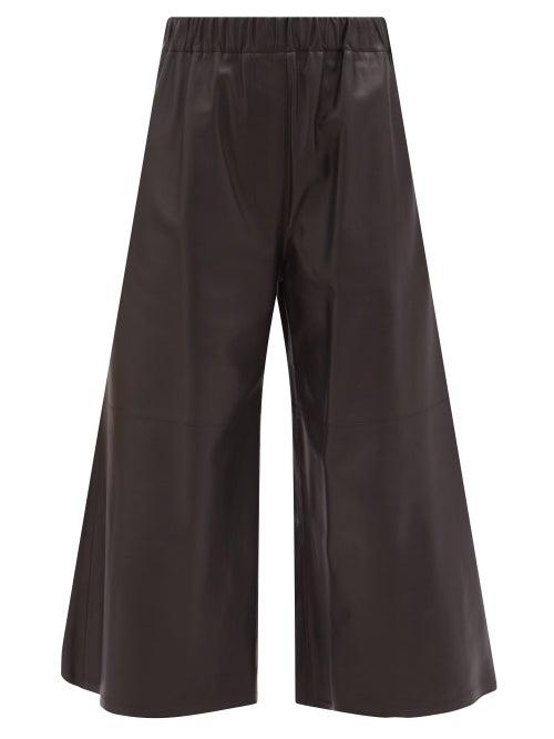 Loewe - High-rise Leather Wide-leg Cropped Trousers - Womens - Black