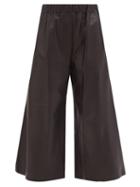 Loewe - High-rise Leather Wide-leg Cropped Trousers - Womens - Black