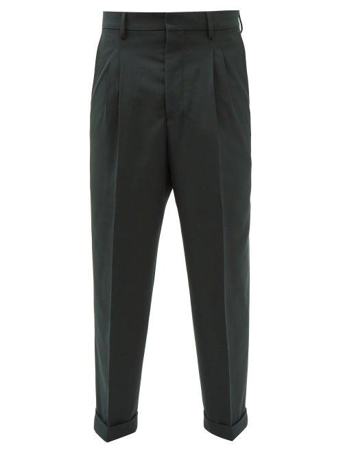 Ami - Pleated Cropped Tailored Trousers - Mens - Dark Green