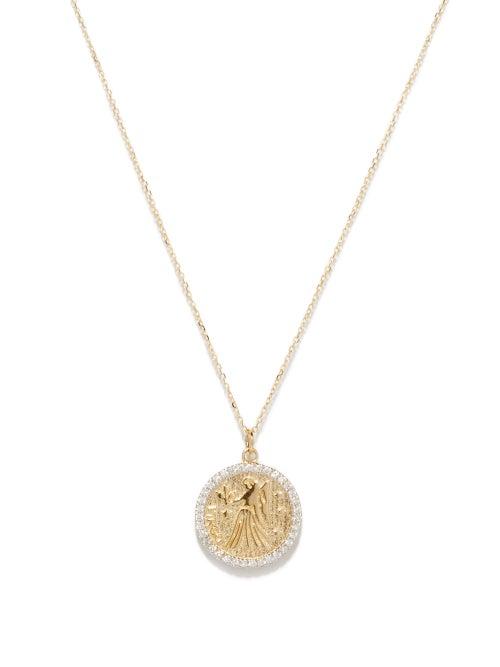 Matchesfashion.com Mateo - Virgo Large Diamond & 14kt Gold Zodiac Necklace - Womens - Yellow Gold