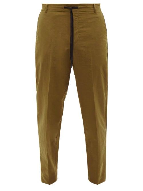 Maison Kitsun - Drawstring Straight-leg Canvas Trousers - Mens - Khaki