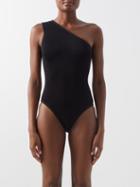 Bottega Veneta - One-shoulder Crinkle-effect Swimsuit - Womens - Black