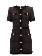 Matchesfashion.com Balmain - Velvet Trim Metallic Tweed Mini Dress - Womens - Black Multi