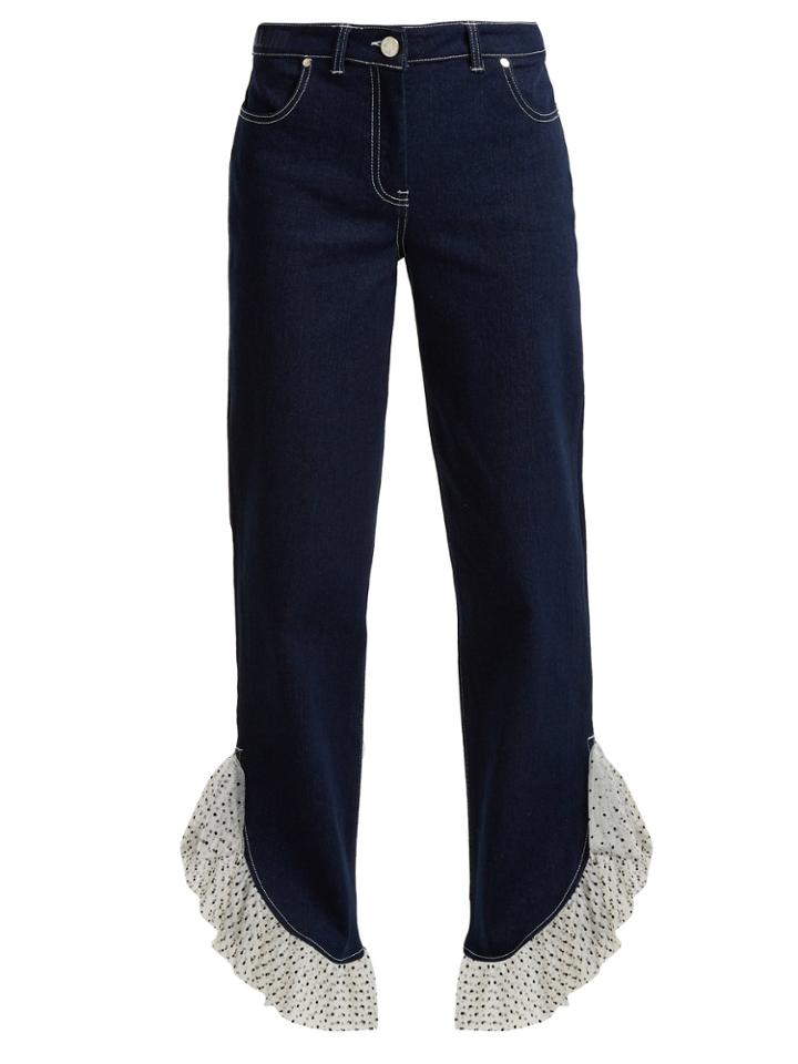 House Of Holland Polka-dot Ruffle-embellished Boyfriend Jeans