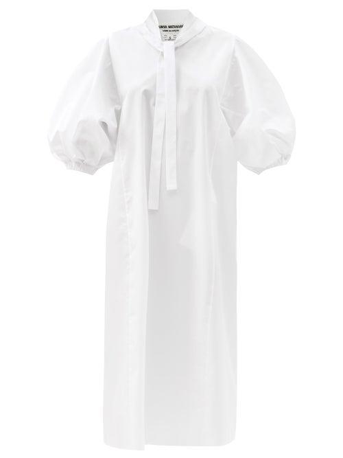 Matchesfashion.com Junya Watanabe - Gathered-back Cotton-blend Poplin Shirt Dress - Womens - White