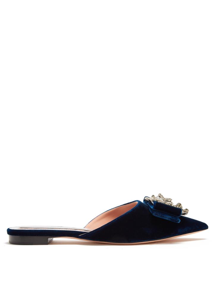 Rochas Crystal-embellished Velvet Slipper Shoes