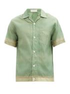 Matchesfashion.com Smr Days - Cuban-collar Striped Silk Shirt - Mens - Green