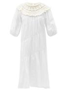 Matchesfashion.com Sea - Cleo Crochet-panel Tiered Rami Midi Dress - Womens - White