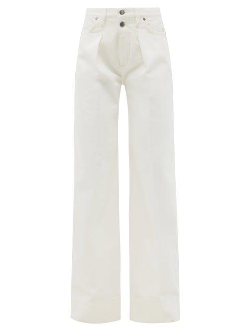Matchesfashion.com Frame - Mosaic High-rise Pleated Wide-leg Jeans - Womens - White