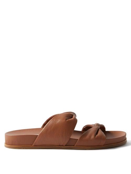 Aquazzura - Twist Leather Slides - Womens - Brown
