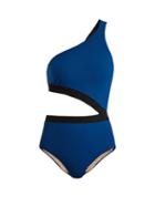 Matchesfashion.com Zeus + Dione - Cythera Cut Out One Shoulder Contrast Swimsuit - Womens - Blue