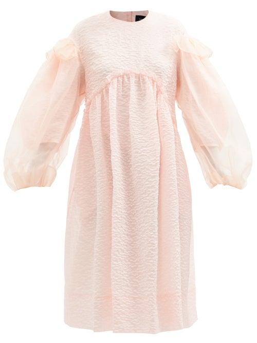 Simone Rocha - Puff-sleeve Smocked Cloqu And Organza Dress - Womens - Pink