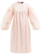 Simone Rocha - Puff-sleeve Smocked Cloqu And Organza Dress - Womens - Pink