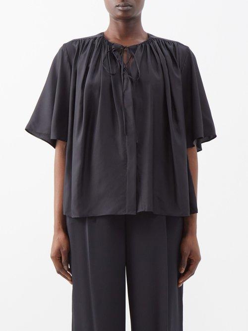 Joseph - Bristow Drawstring-neck Silk Blouse - Womens - Black