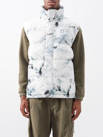 66 North - Dyngja Mountain-print Down Gilet - Mens - White Black