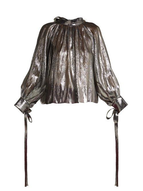 Matchesfashion.com Osman - Tulia Silk Blend Lam Poet Blouse - Womens - Silver
