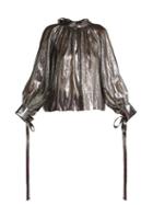 Matchesfashion.com Osman - Tulia Silk Blend Lam Poet Blouse - Womens - Silver