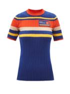 Ladies Rtw Paco Rabanne - Striped Ribbed Cotton-blend Jersey Top - Womens - Blue Multi