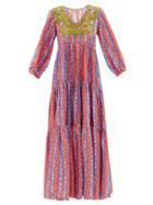 Matchesfashion.com Muzungu Sisters - Love Frangipani Hand-embroidered Silk Maxi Dress - Womens - Red Multi