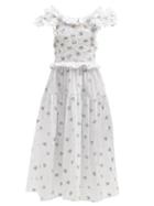 Matchesfashion.com Cecilie Bahnsen - Livia Hawthorn-embroidered Tie-back Dress - Womens - White