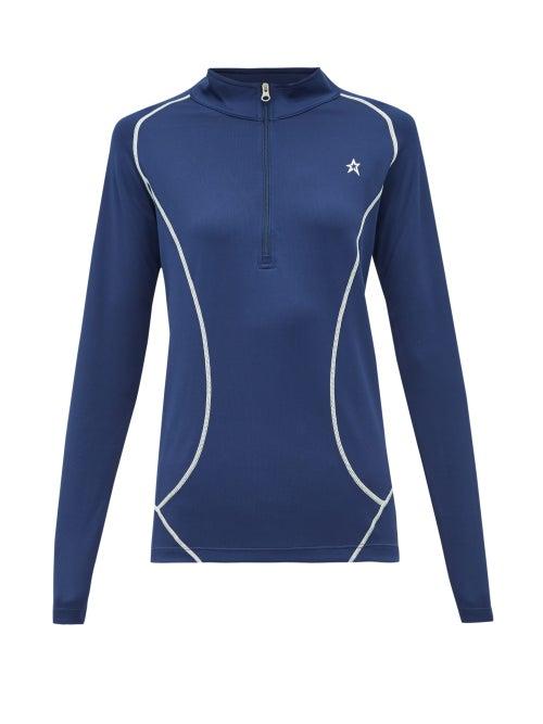 Matchesfashion.com Perfect Moment - Half Zip Roll Neck Technical Jersey Top - Womens - Navy