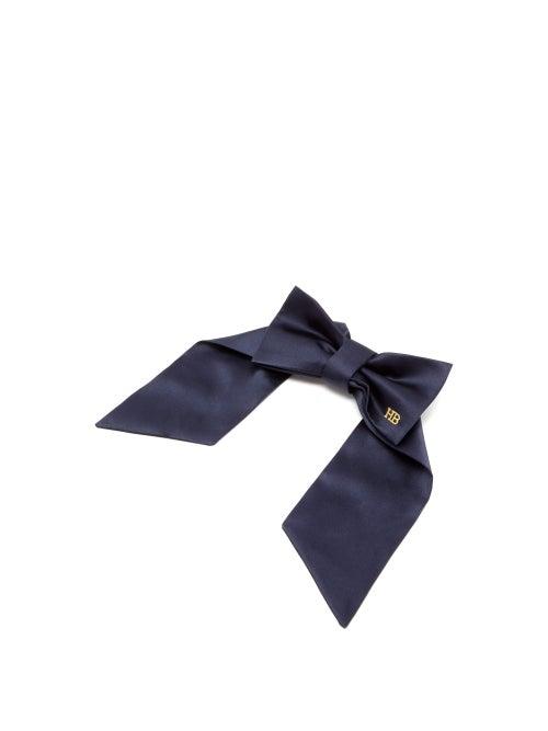 Matchesfashion.com Hillier Bartley - Logo-embroidered Satin Bow Hair Clip - Womens - Navy