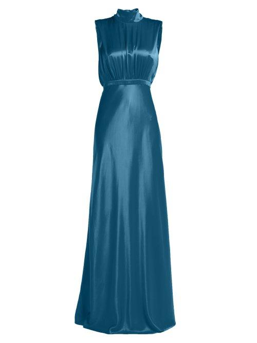 Matchesfashion.com Saloni - Fleur Silk Satin Gown - Womens - Blue