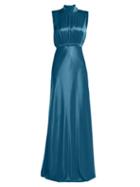 Matchesfashion.com Saloni - Fleur Silk Satin Gown - Womens - Blue
