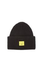 Acne Studios - Pansy Face Patch Wool Beanie Hat - Mens - Black Yellow