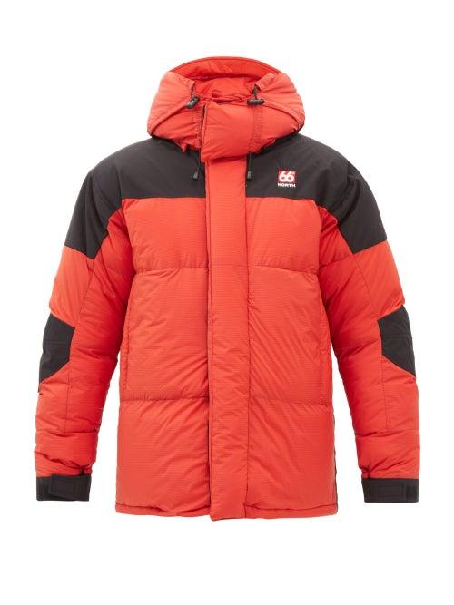 66 North - Tindur Hooded Quilted Down Coat - Womens - Red