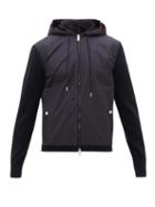 Matchesfashion.com Moncler - Nylon-panel Zip-through Hooded Cotton Sweatshirt - Mens - Navy