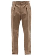 Fendi - Pleated Cotton-blend Canvas Straight-leg Trousers - Mens - Brown