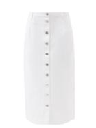 Raf Simons - Logo-patch Buttoned Denim Midi Skirt - Womens - White