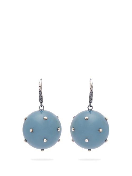 Matchesfashion.com Bottega Veneta - Studded Resin Orb Pendant Earrings - Womens - Blue