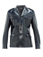 Matchesfashion.com Prada - Patch Pocket Single Breasted Leather Jacket - Mens - Blue