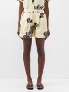 Asceno - Zurich Coral-print Silk Shorts - Womens - Cream Black